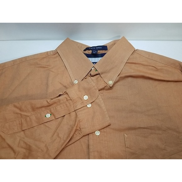 Tommy Hilfiger Mens Oxford Button Down Shirt Long Sleeves Tan XL 17½ 34-35 - Picture 1 of 7